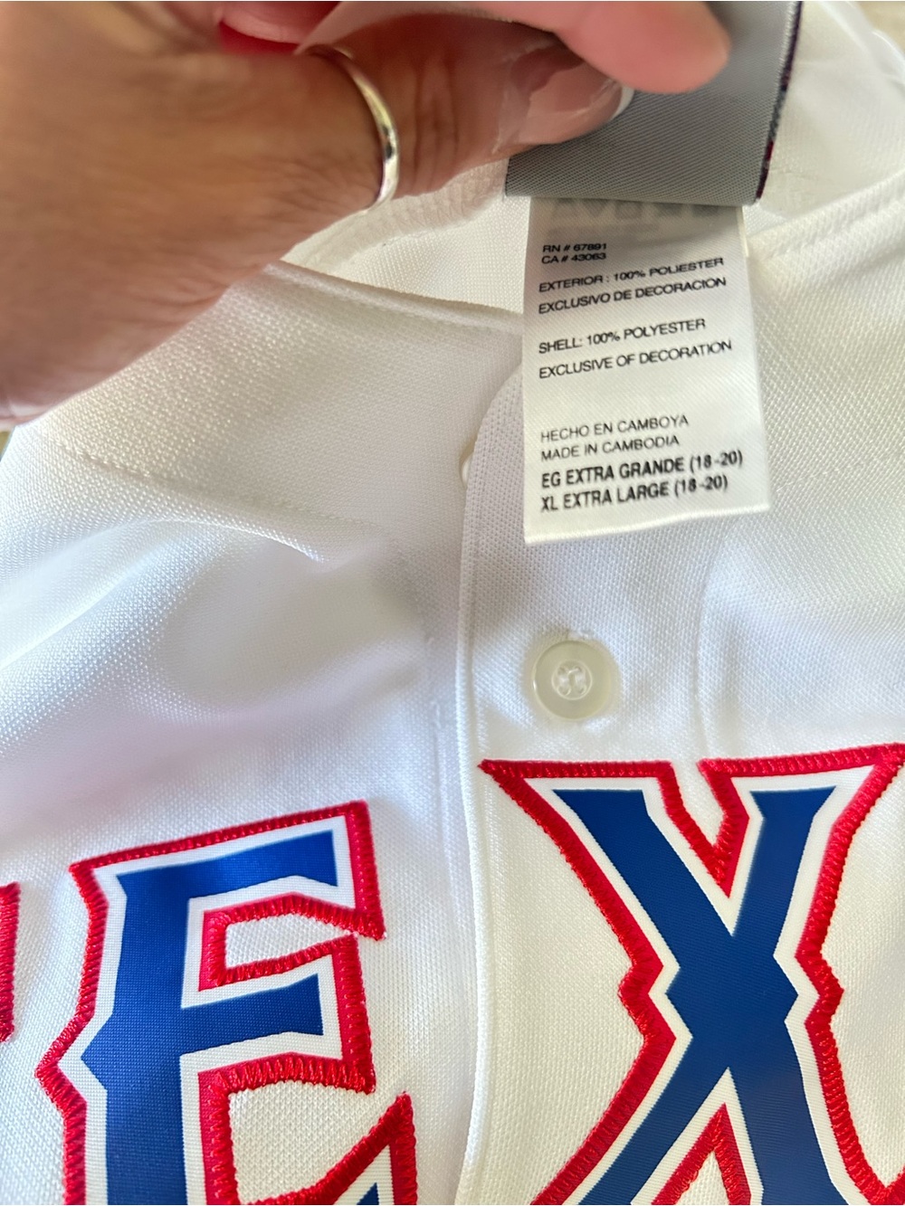 Kids White Baseball Jersey with Red & Blue Applique